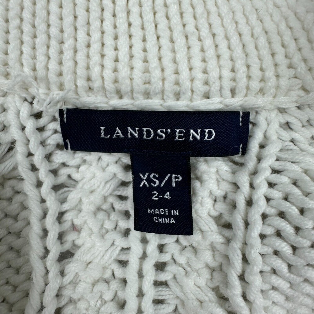 Lands End Cable Knit Sweater Womens XS Button Front Fishermen Cardigan Cowl Neck - Picture 3 of 10